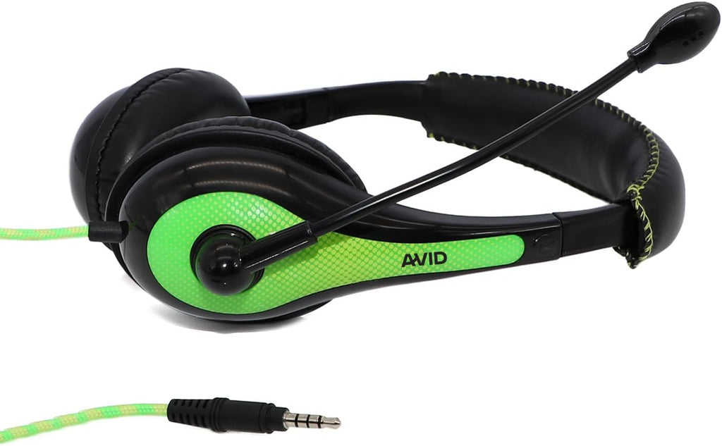 Avid Products AE-36 Headset in Green with Adjustable Boom Microphone for School, Classroom, Education, Testing and Assessment (100 Pack)