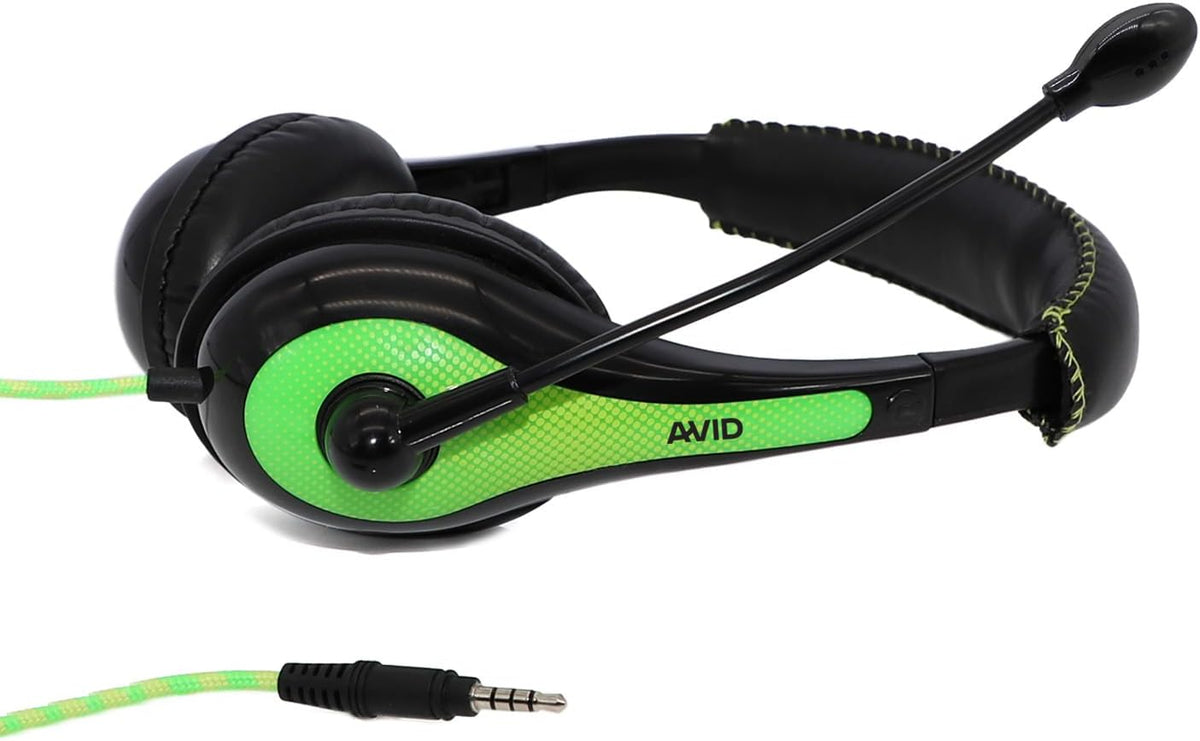 Avid Products AE-36 Headset in Green with Adjustable Boom Microphone for School, Classroom, Education, Testing and Assessment (100 Pack)