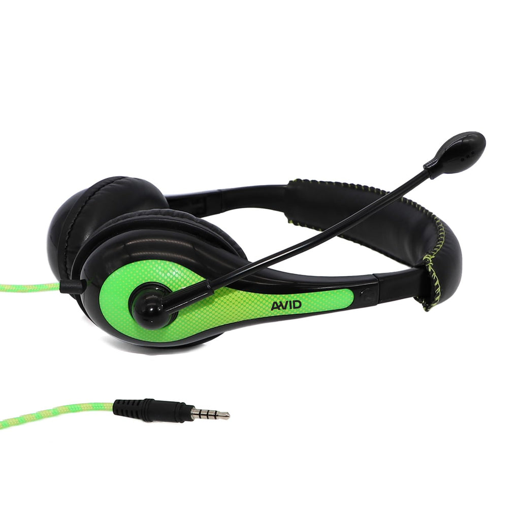 Avid Products AE-36 Headset in Green with Adjustable Boom Microphone for School, Classroom, Education, Testing and Assessment (100 Pack)