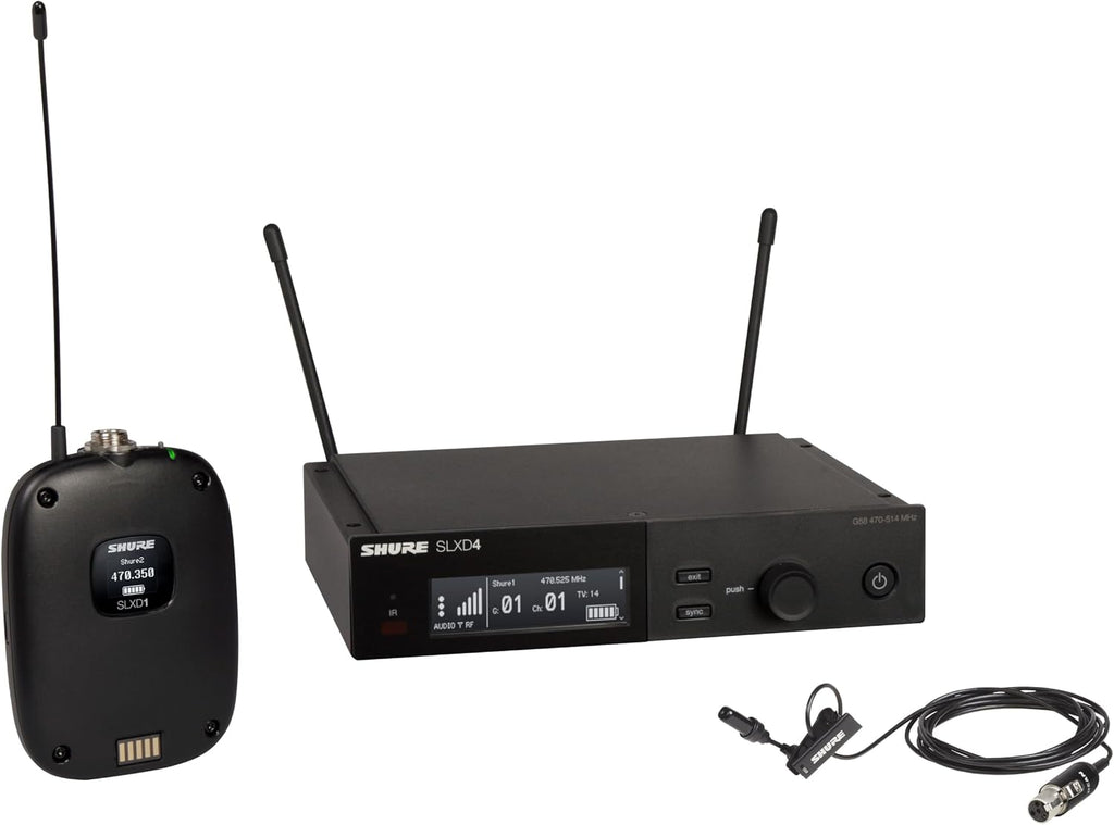 Shure SLXD14/UL4B Digital Wireless Microphone System - Includes SLXD1 Bodypack Transmitter, UL4B UniPlex Cardioid Lavalier Mic, and SLXD4 Receiver with 19" Rack Mount Kit | H55 Band (SLXD14/UL4B-H55)
