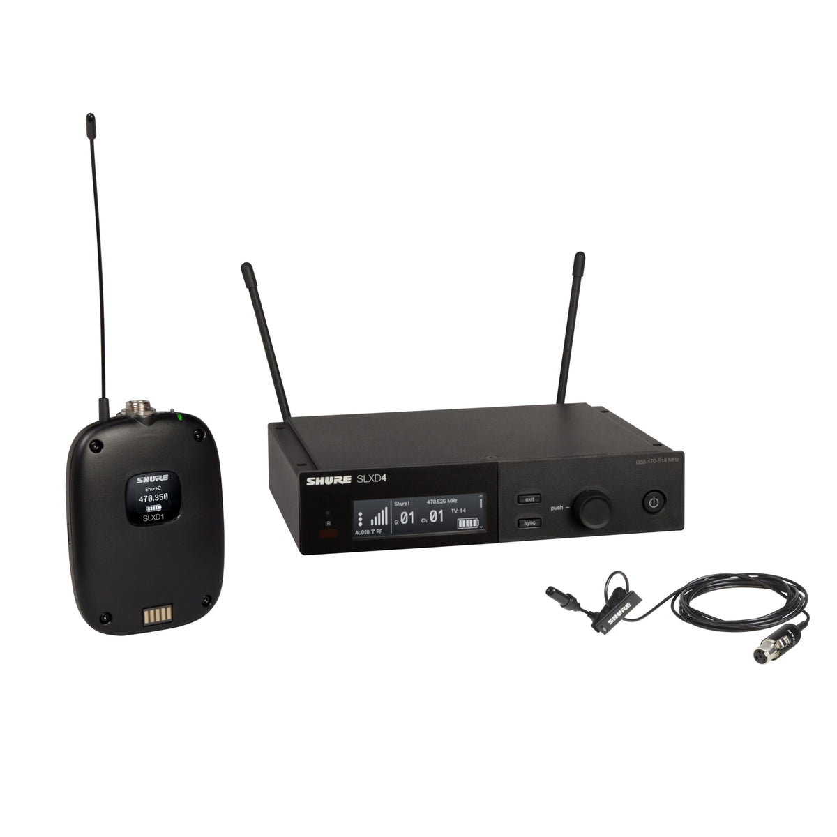 Shure SLXD14/UL4B Digital Wireless Microphone System - Includes SLXD1 Bodypack Transmitter, UL4B UniPlex Cardioid Lavalier Mic, and SLXD4 Receiver with 19" Rack Mount Kit | H55 Band (SLXD14/UL4B-H55)