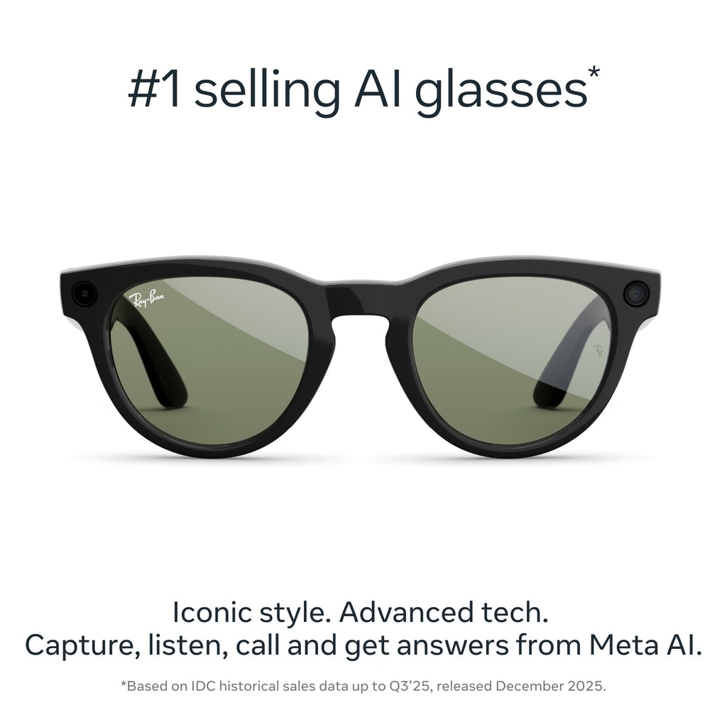 Meta Ray-Ban (Gen 2) Headliner Smart AI Glasses, Shiny Black, Green Lenses