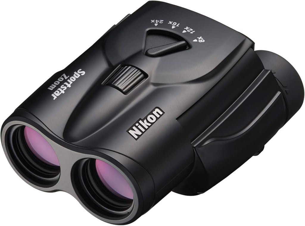 Nikon Sportstar Zoom 8-24x25 (16736) Small Black Variable Zoom Binoculars with Nikon Lens Pen and Cleaning Cloth - Compact Binoculars for Adults, for Sports Watching, Wildlife, and Hiking
