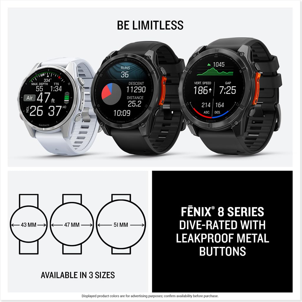 Garmin Fenix 8 Pro, 47mm, AMOLED Display, Premium Multisport GPS Smartwatch, inReach Technology for Emergency Survival, Health Tracking | Titanium/Graphite, Signature Series Modern Power Stand