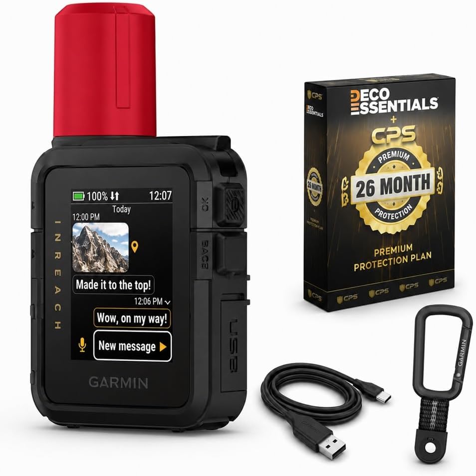 Garmin inReach Mini 3 Plus, Rugged Global Satellite Communicator with Touchscreen Texting, Photo & Voice Messaging, Emergency SOS Messages - Bundle w/Deco Essentials 26-Month CPS Plan