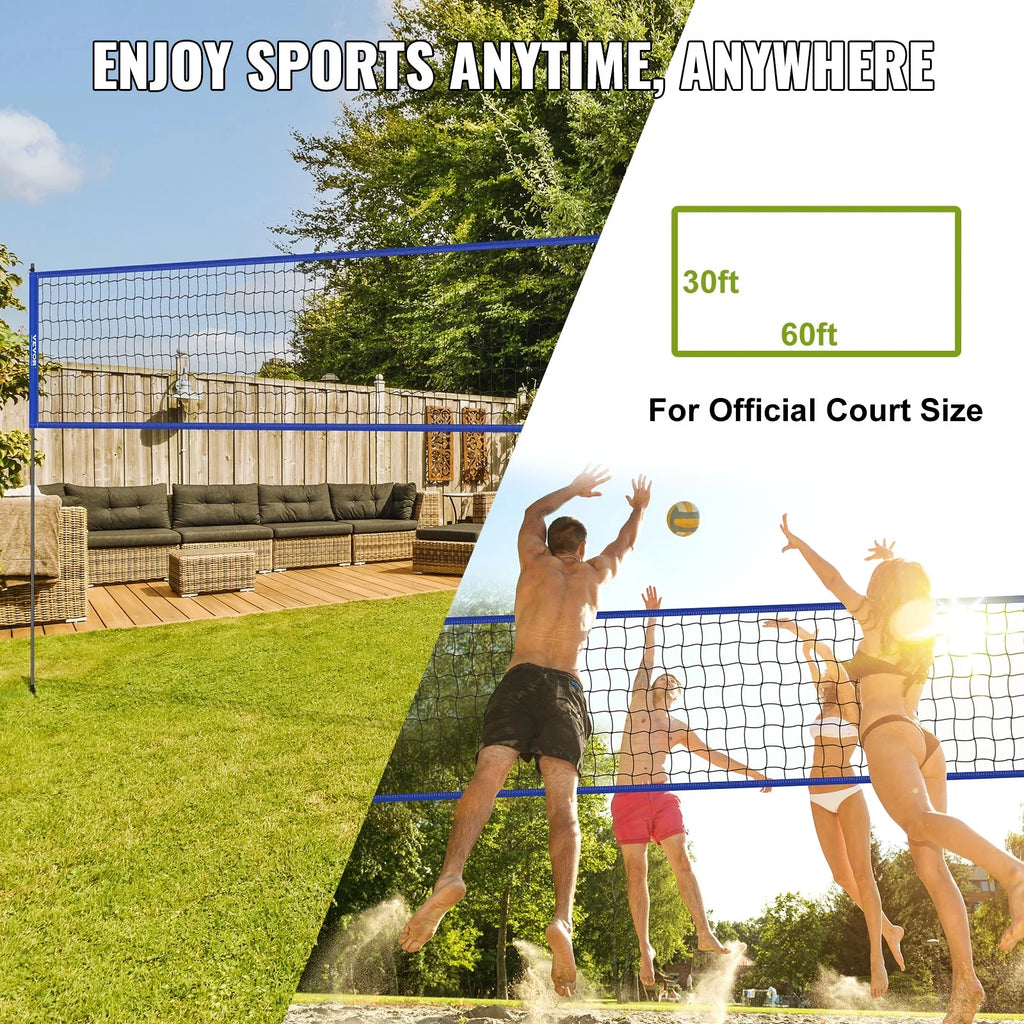 BENTISM 32ft x 3ft Portable Volleyball Net System Adjustable Height Poles with PVC Volleyball, Carrying Bag, Boundary Lines, Steel Poles & Pump Outdoor Sports