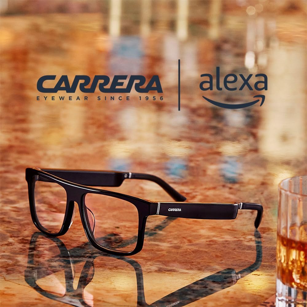 Carrera Smart Glasses with Alexa, Smart audio glasses, Sprinter black frames with blue light filtering lenses, Square