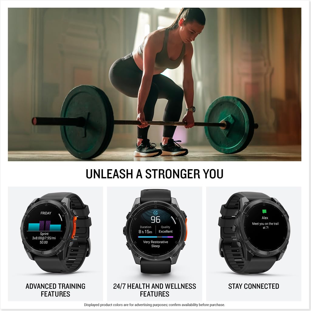 Garmin Fenix 8 Pro, 47mm, AMOLED Display, Premium Multisport GPS Smartwatch, inReach Technology for Emergency Survival, Health Tracking | Titanium/Graphite, Signature Series Modern Power Stand