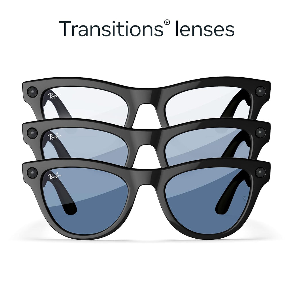 Meta Ray-Ban (Gen 1) Skyler, Shiny Black | Smart AI Glasses for Men, Women â 12 MP Camera, Open-Ear Speakers for Audio, Video Recording, Bluetooth â TransitionsÂ® Cerulean Blue â Wearable Technology