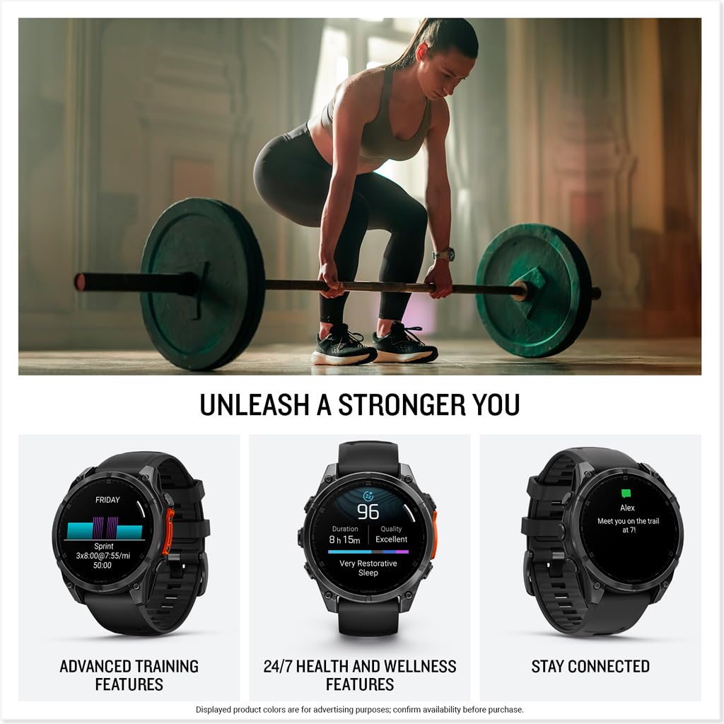 Garmin Fenix 8 Pro, 47mm, AMOLED Display, Premium Multisport GPS Smartwatch, inReach Technology for Emergency Survival, Health Tracking | Titanium/Graphite, Signature Series Modern Power Stand