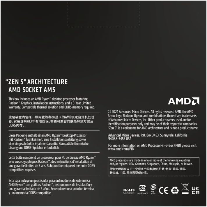 AMD Ryzenâ¢ 5 9600X 6-Core, 12-Thread Unlocked Desktop Processor
