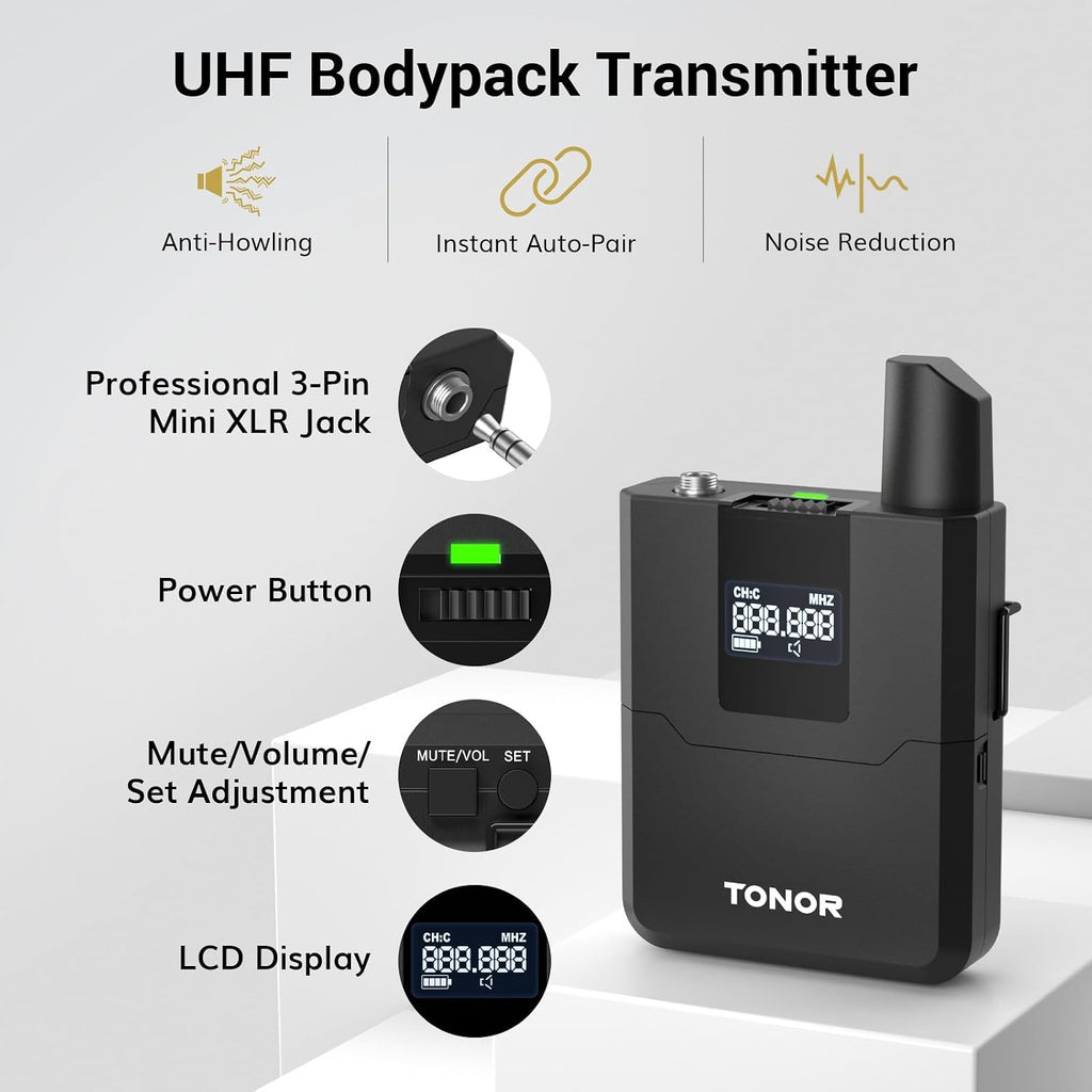 TONOR Wireless Microphone System, Handheld Mic Set with Headset/Lapel Mics