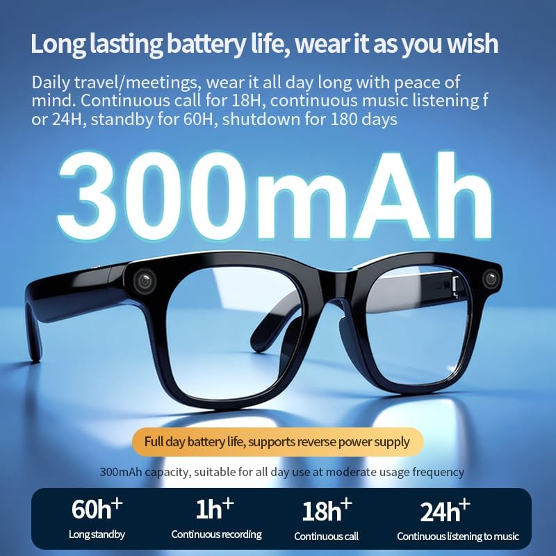 AI Smart Glasses with 12MP Camera, Anti-Shake Video Recording and OTG, Object Recognition, Photo Capture, Real-Time Translation, AI Assistant, Open-Ear Audio, Bluetooth, Replaceable Sunglasses Lenses