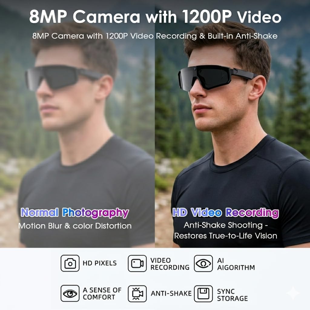 AI Smart Glasses with Camera for Cycling & Outdoor Sports - Blue