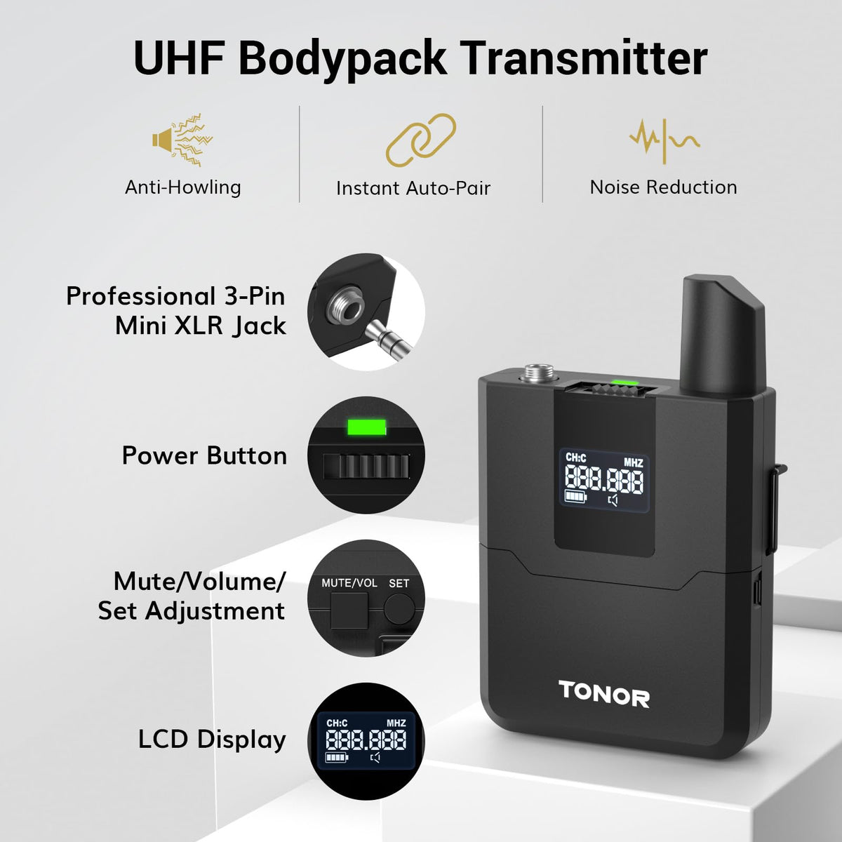 TONOR Wireless Microphone System, Handheld Mic Set with Headset/Lapel Mics
