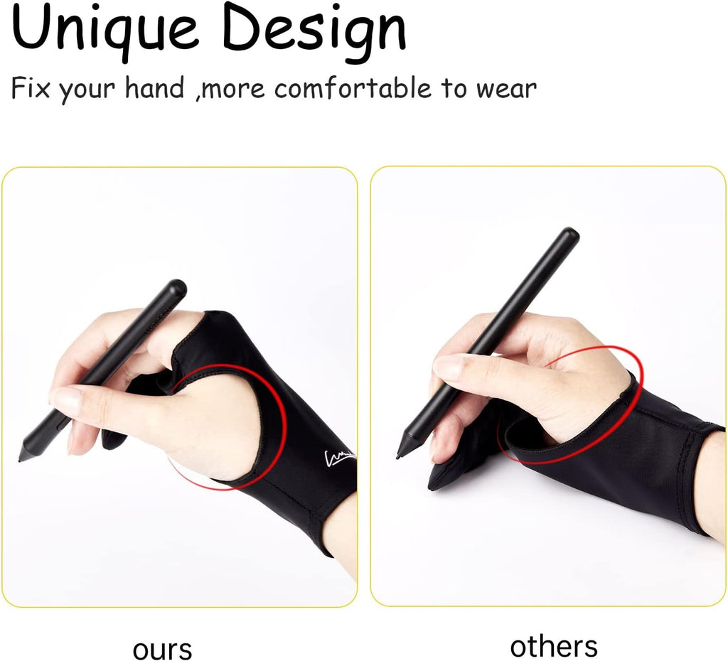 Digital Drawing Glove 2 Pack,Artist Glove for Drawing Tablet,ipad,Sketching,Art Glove with Two Finger for Right Hand and Left Hand ï¼Smudge Guard,Large,3.35 x8.98inch