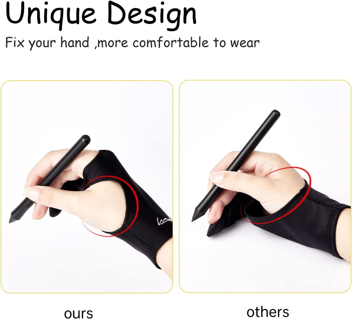 Digital Drawing Glove 2 Pack,Artist Glove for Drawing Tablet,ipad,Sketching,Art Glove with Two Finger for Right Hand and Left Hand ï¼Smudge Guard,Large,3.35 x8.98inch