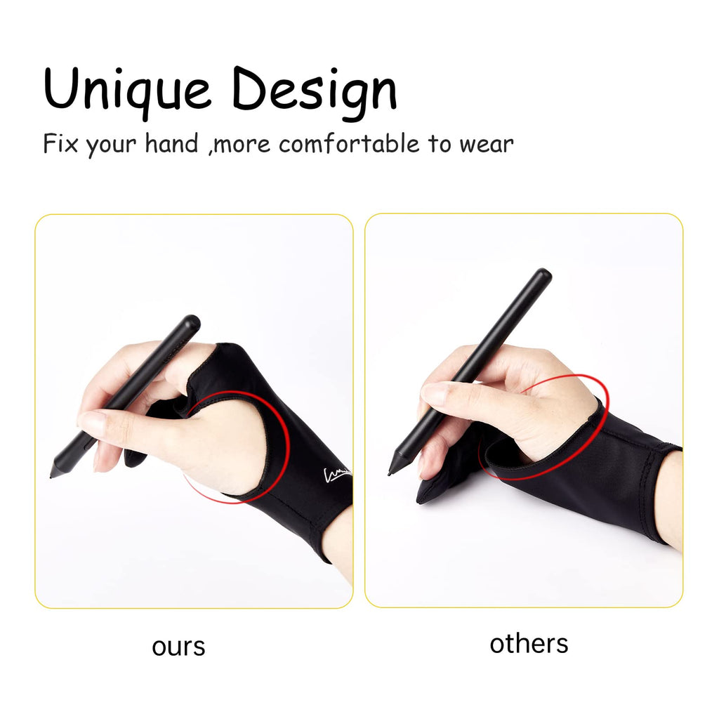 Digital Drawing Glove 2 Pack,Artist Glove for Drawing Tablet,ipad,Sketching,Art Glove with Two Finger for Right Hand and Left Hand ï¼Smudge Guard,Large,3.35 x8.98inch