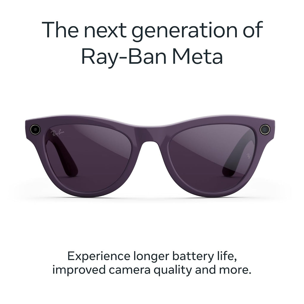 Meta Ray-Ban (Gen 2), Skyler, Shiny Mystic Violet | Smart AI Glasses for Men, Women â 2x Battery Life â 3K Ultra HD â 12 MP Camera, Audio, Video Recording â TransitionsÂ® Amethyst Lenses â Sunglasses