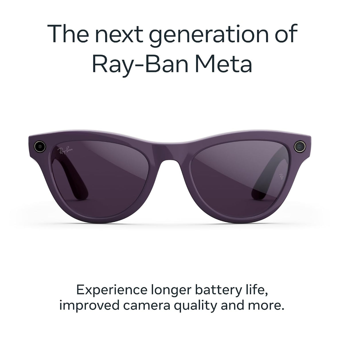Meta Ray-Ban (Gen 2), Skyler, Shiny Mystic Violet | Smart AI Glasses for Men, Women â 2x Battery Life â 3K Ultra HD â 12 MP Camera, Audio, Video Recording â TransitionsÂ® Amethyst Lenses â Sunglasses