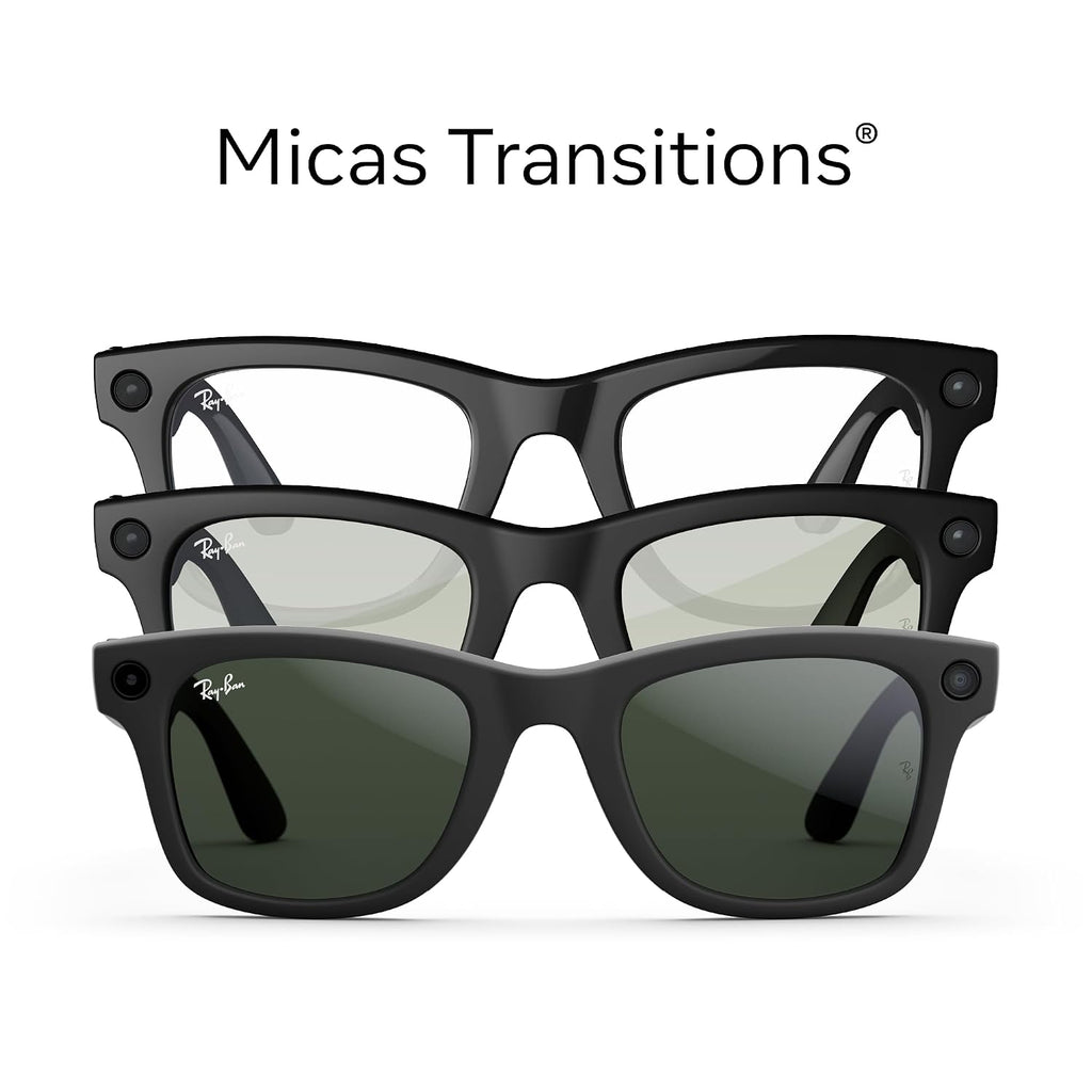 Ray-Ban Meta (Gen 1), Wayfarer, Large Matte Black | Smart AI Glasses for Men, Women â 12 MP Camera, Open-Ear Speakers, Video Recording, Bluetooth â TransitionsÂ® Clear Lenses â Wearable Technology