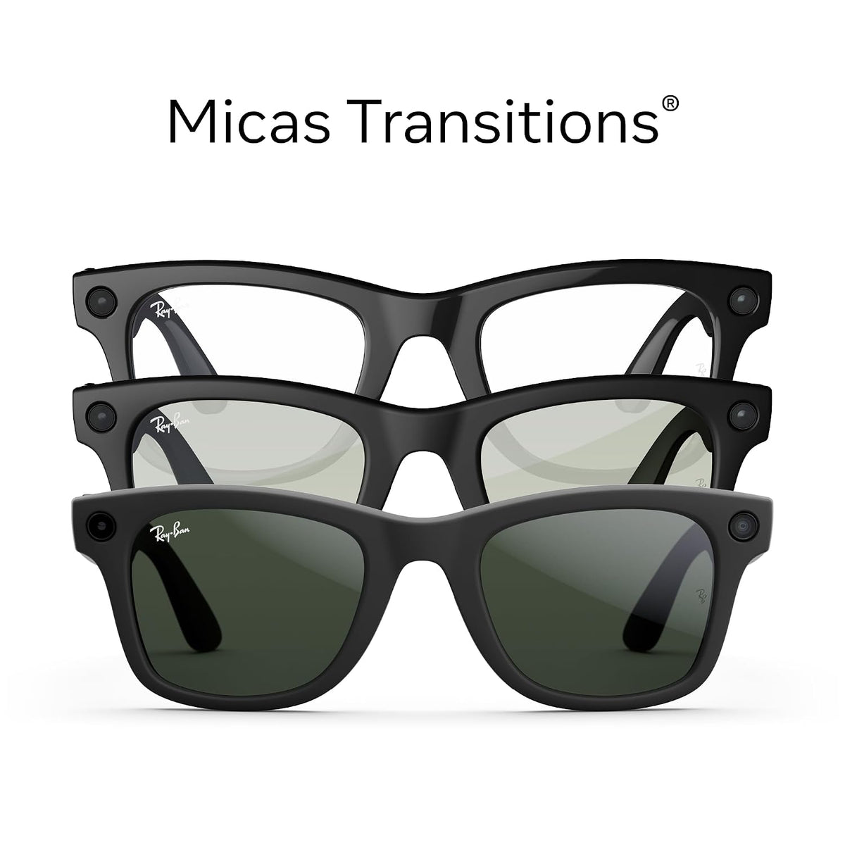 Ray-Ban Meta (Gen 1), Wayfarer, Large Matte Black | Smart AI Glasses for Men, Women â 12 MP Camera, Open-Ear Speakers, Video Recording, Bluetooth â TransitionsÂ® Clear Lenses â Wearable Technology