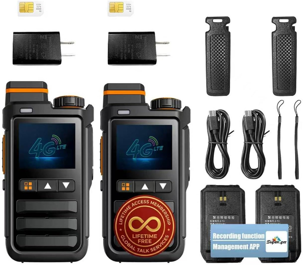 Lifetime Free KPBAB 2-Pack 4G LTE PoC Walkie Talkies, SIM, Rapid PTT