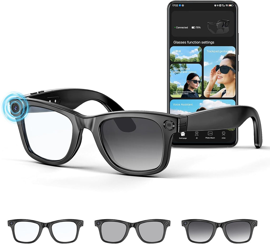 Mingtawn AI Smart Glasses â 8MP Anti-Shake Camera Glasses, 290mAh, BT Call, 4K HD Camera with Video Recording Dual Mic, Simultaneous Interpretation/GPT Identify Objectsï¼Black