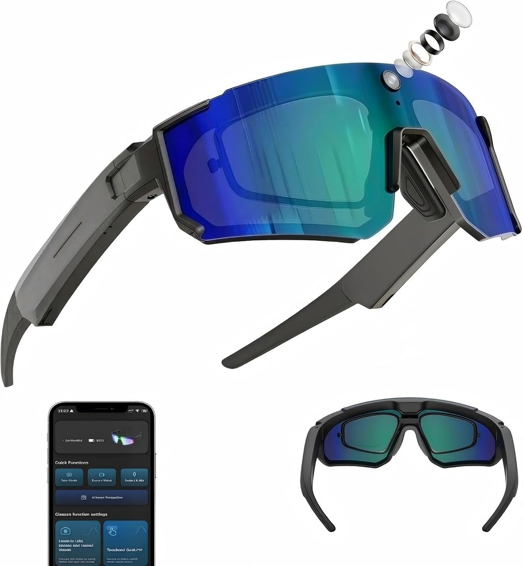 AI Smart Glasses with Camera, Bluetooth Sunglasses for Sports-Blue
