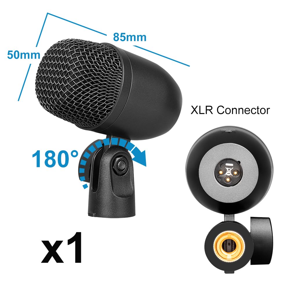 Depusheng 7-Piece Drum Microphone Set with 5 Dynamic Percussion Microphones and 2 Condenser Percussion Microphones Ideal for Instrument Recording and Music Production