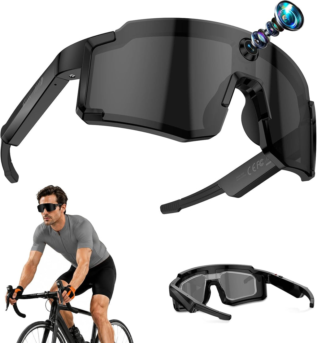 Sport Smart Glasses with Camera, 4K POV Glasses with Photochromic Lens, 6560Ã4928PX Anti-Shake Camera, AI Voice Assistant, 139 Real-Time Translation, IP65 UV400 Sport Sunglasses for Outdoor Sports