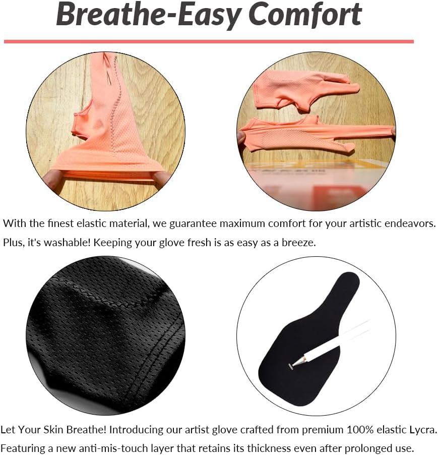Breathable Drawing Glove, Digital Art Glove for Graphic Tablet, 3-Layer Palm Rejection for Graphic Tablet, Artist Gloves with Two Fingers for iPad(Black,S)