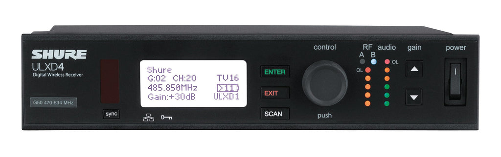 Shure ULXD4D Quad Channel Receiver - for use with ULX-D Digital Wireless Microphone Systems, Transmitters Sold Separately | J50A Band (ULXD4Q=-J50A)