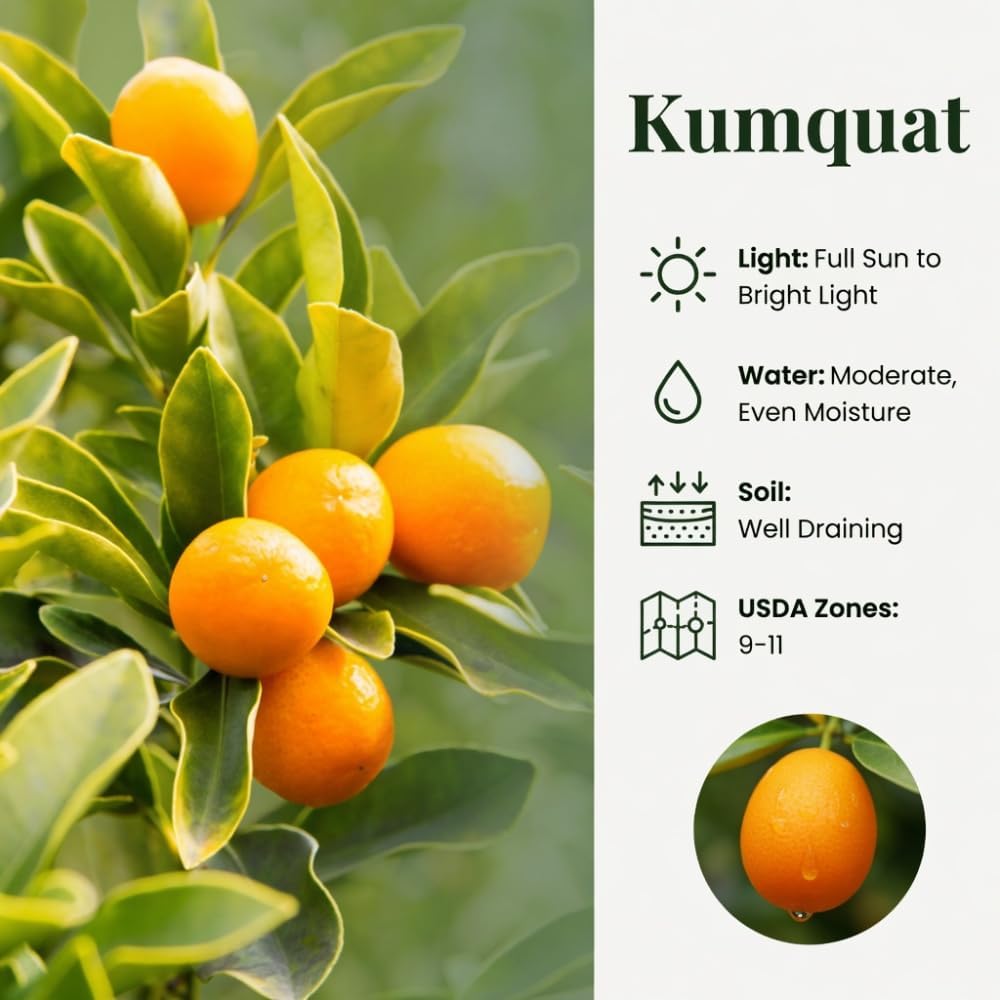 Sweet Kumquat Live Tree, Sweet Citrus Tree, 1-2 Ft Tall, 1 Gallon Pot