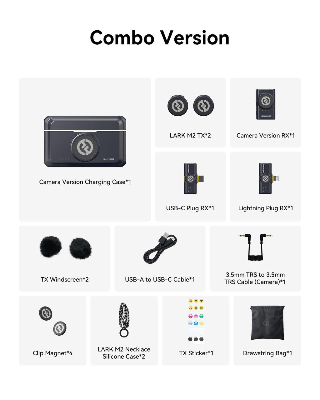 Hollyland Lark M2 Wireless Microphone for iPhone/Camera/Android/PC, 48kHz/24-bit High Fidelity Audio, 300m Range, Noise Cancelling, 40h Use, YouTube, Vlog, Streaming (Black, with Camera RX + USB-C RX)
