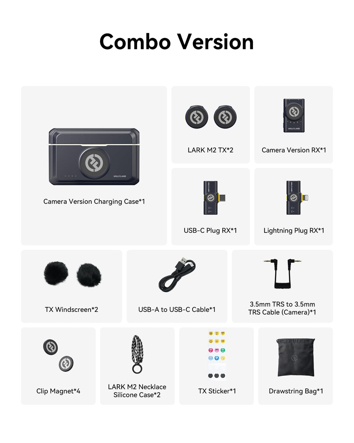 Hollyland Lark M2 Wireless Microphone for iPhone/Camera/Android/PC, 48kHz/24-bit High Fidelity Audio, 300m Range, Noise Cancelling, 40h Use, YouTube, Vlog, Streaming (Black, with Camera RX + USB-C RX)