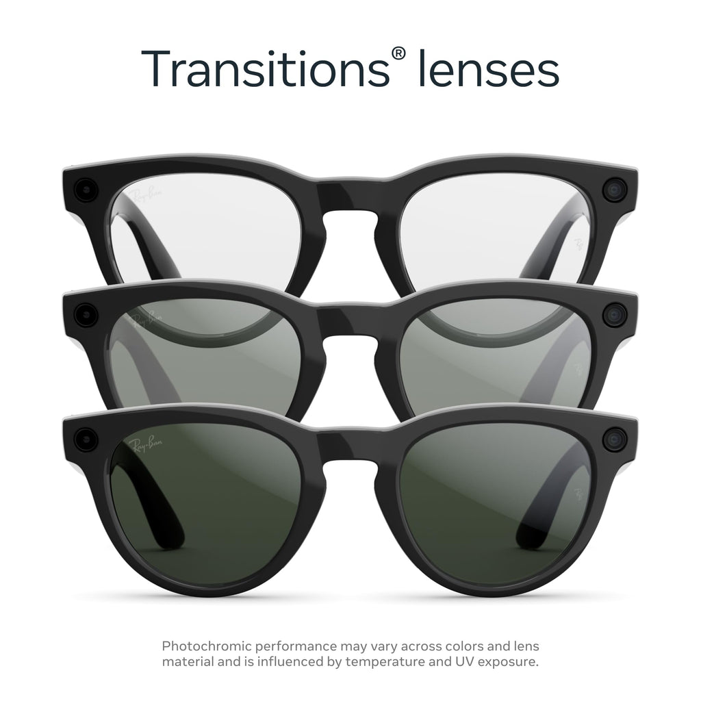 Meta Ray-Ban (Gen 2) Headliner Smart AI Glasses, Shiny Black, Green Lenses