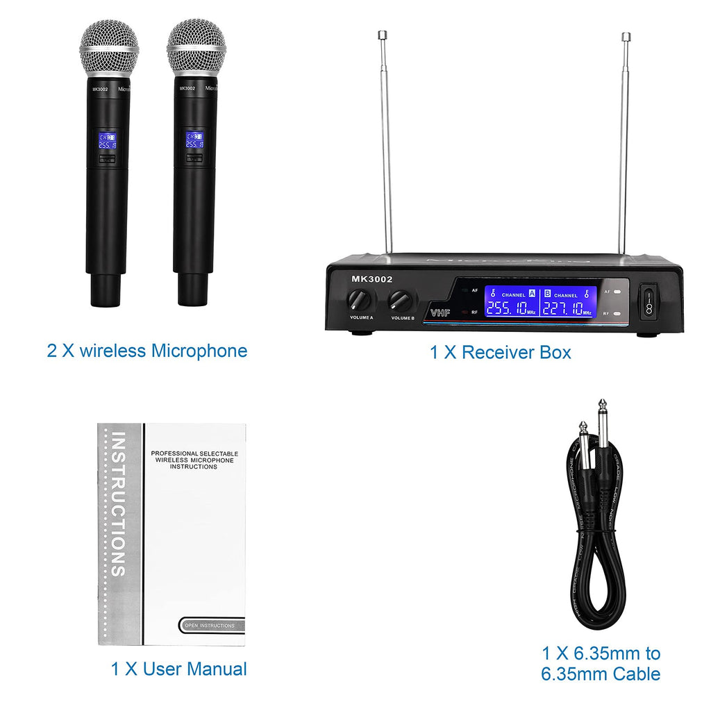 MicrocKing 4 Channel UHF Wireless Microphone System, 4 Handheld Wireless Microphones with Receiver, 400ft Long Range, Professional Dynamic Mic Set for Church, Conference, Wedding, Karaoke and Speech