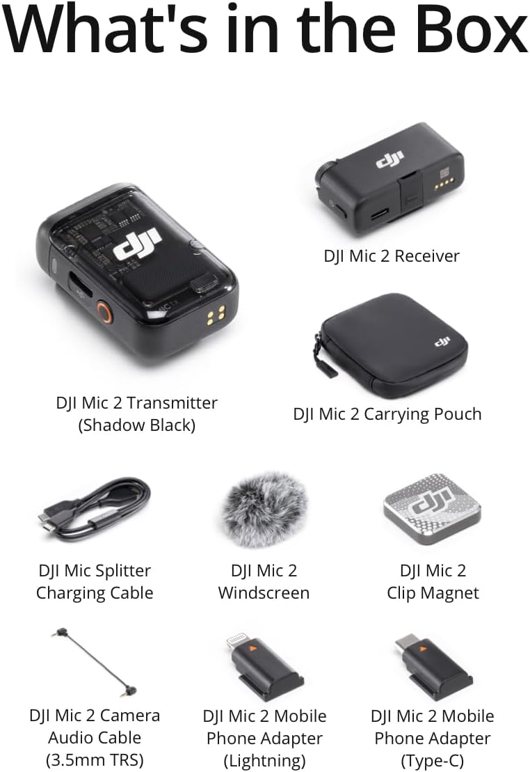 DJI Mic 2 (1 TX + 1 RX), Wireless Mic with Intelligent Noise Cancelling