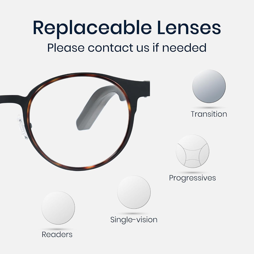 AI Smart Glasses with Real-Time Translation & Meeting Transcription Titanium Frame, Bluetooth Open-Ear Audio, Voice Recording, No Camera Privacy-First, ChatGPT & Gemini, 48H Battery,Black