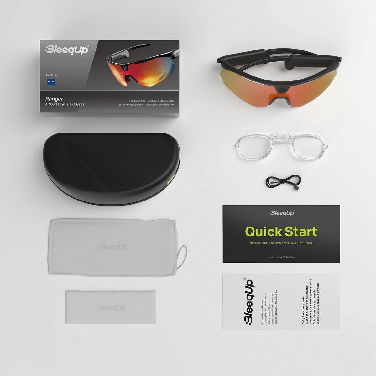 Ranger Smart AI Camera Glasses with ZEISS Lens, 120Â°FOV Recording, Black