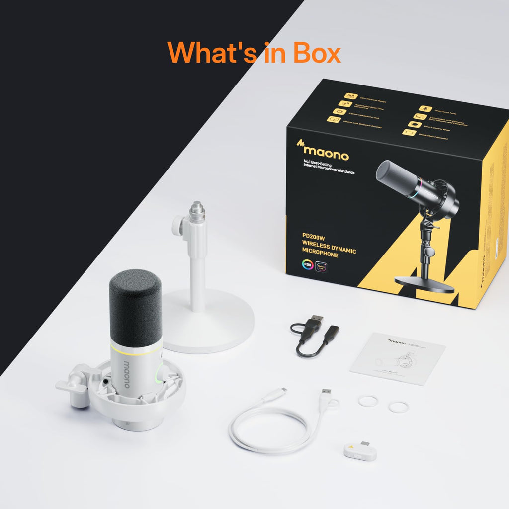 MAONO PD200W Hybrid Wireless Podcast Microphone for PC, Dynamic XLR USB Mic