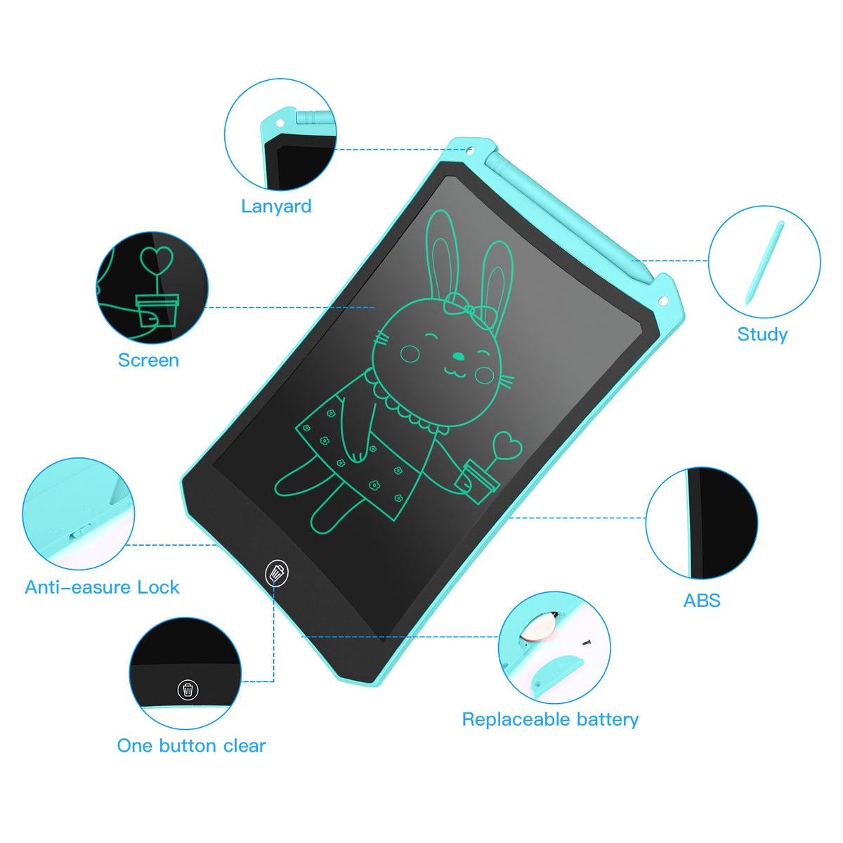 LCD Writing Tablet Colorful 10 Inch Electronic Graphics Doodle Board eWriter Drawing Pad with Memory Lock Kids & Adults Home School Office Handwriting Tablet Gifts(Blue)