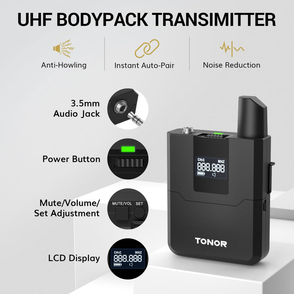TONOR Wireless Microphone System, Handheld Mic Set with Headset/Lapel Mics