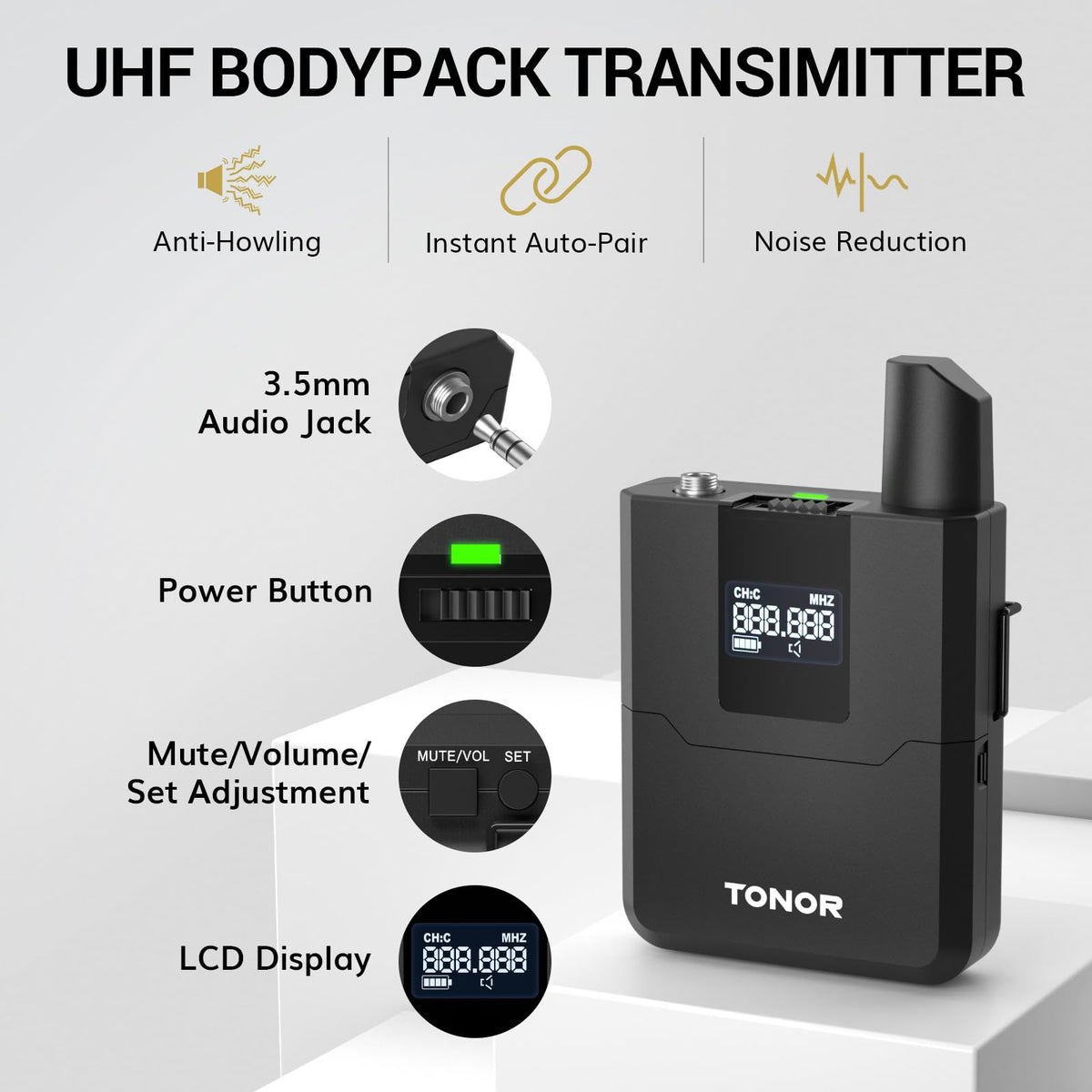 TONOR Wireless Microphone System, Handheld Mic Set with Headset/Lapel Mics