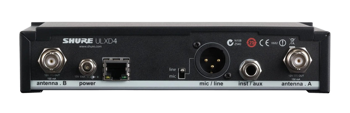 Shure ULXD4D Quad Channel Receiver - for use with ULX-D Digital Wireless Microphone Systems, Transmitters Sold Separately | J50A Band (ULXD4Q=-J50A)