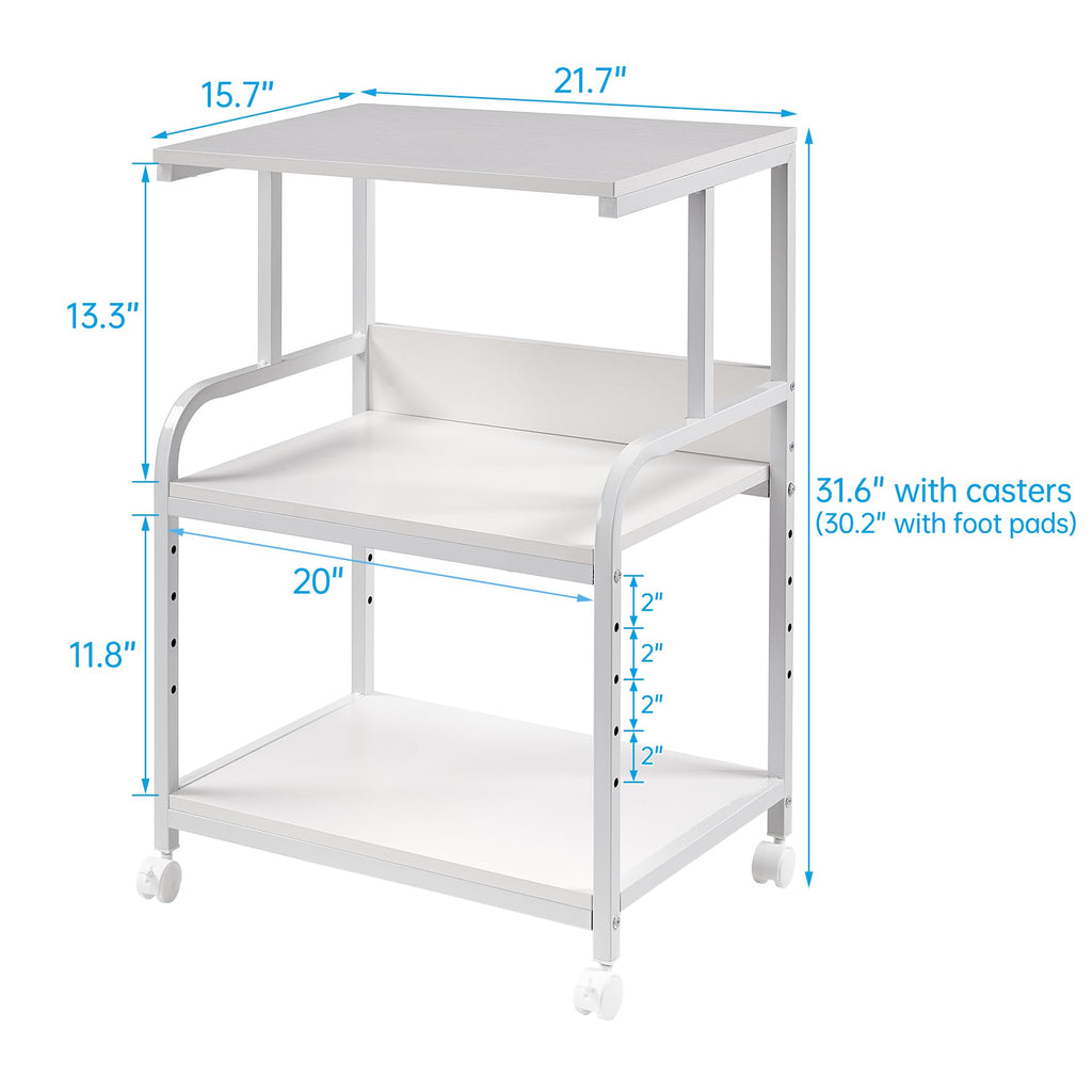 Fannova 3 Tier Gray Printer Stand with Height Adjustable Storage Shelf