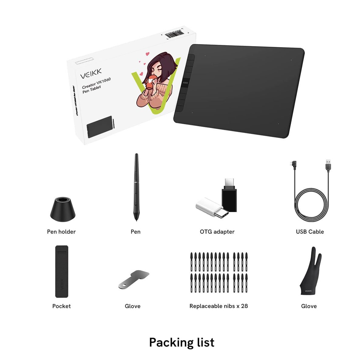 VEIKK Drawing Tablet Voila L 10X6 inch,Upgrade 16384 Levels Pen Pressure