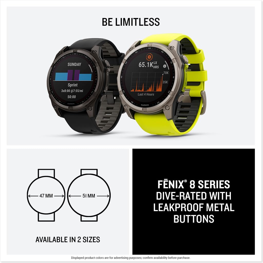 Garmin Fenix 8 Pro, 47mm, AMOLED Display, Premium Multisport GPS Smartwatch, inReach Technology for Emergency Survival, Health Tracking | Titanium/Graphite, Signature Series Modern Power Stand