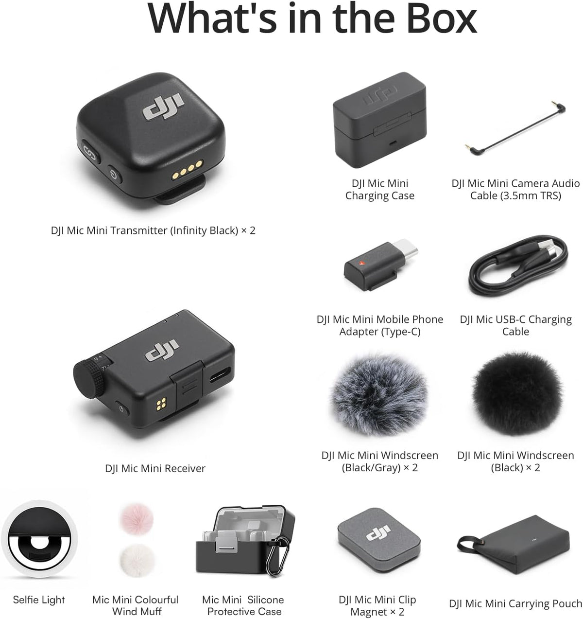 DJI Mic Mini Combo + Silicone Case + Colorful Wind Muff + Selfie Light